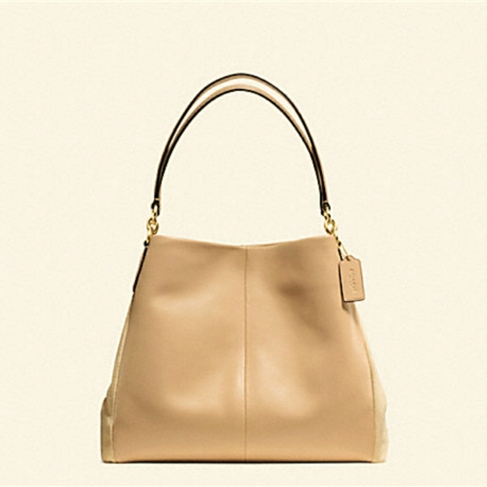 Coach Phoebe Designer Tan Multi-Compartment Leather Shoulder Bag Purse Handbag